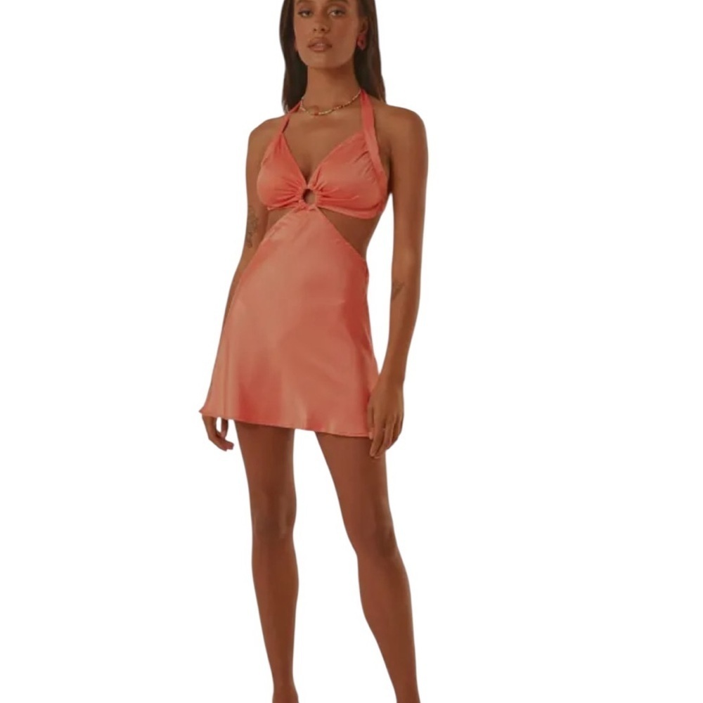 PEPPERMAYO Elegant Coral Halter MINI Dress Size 6